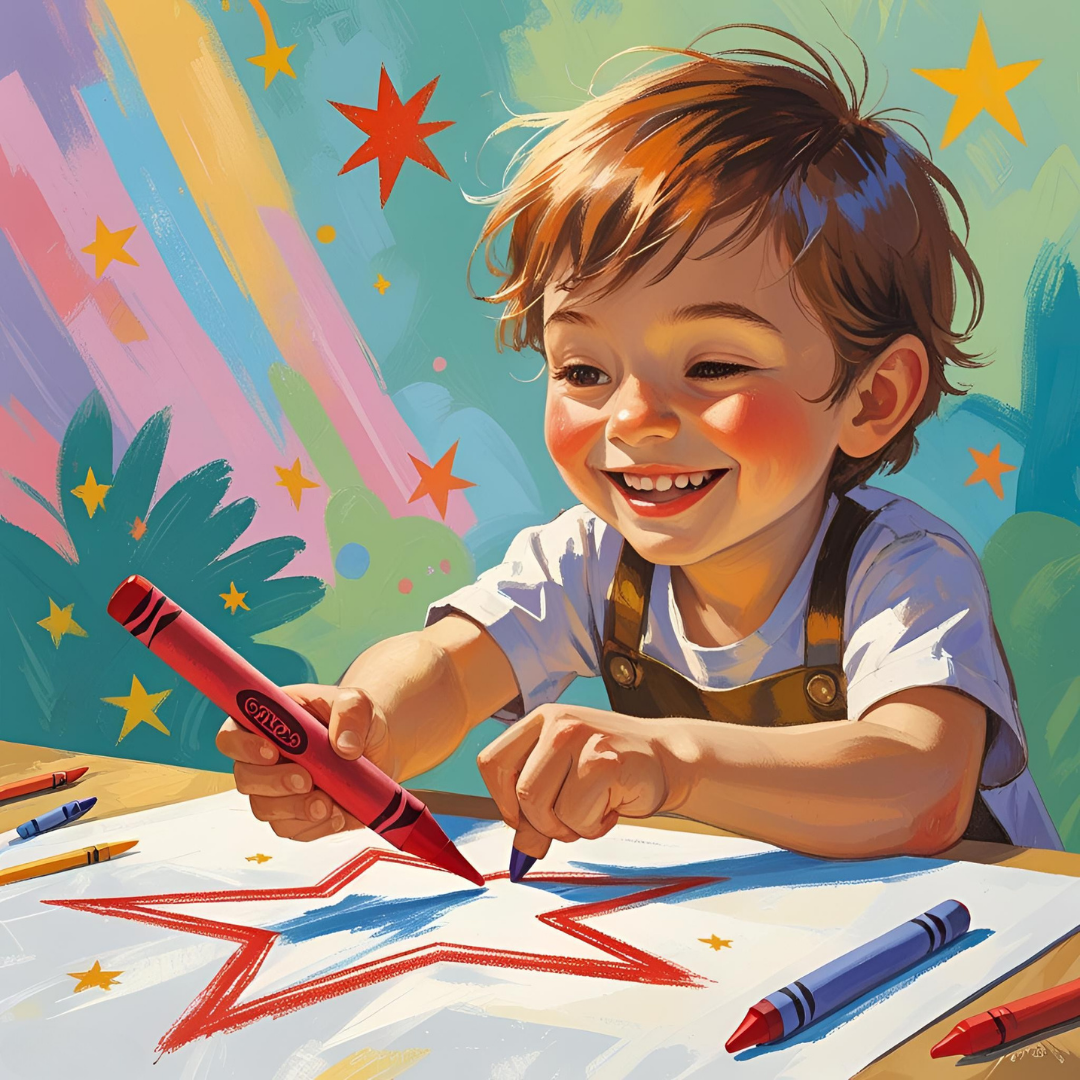 Child sketching with colored pencils on paper, supporting fine motor skill development during creative play